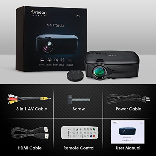 LED Mini Projector, Full HD LED Video Projector 1080P Supported, 30,000 Hour Lamp Life with Big Display for Multimedia Home Theater Movies Games, HDMI USB SD Card VGA AV TV Laptop Oregon Scientific.