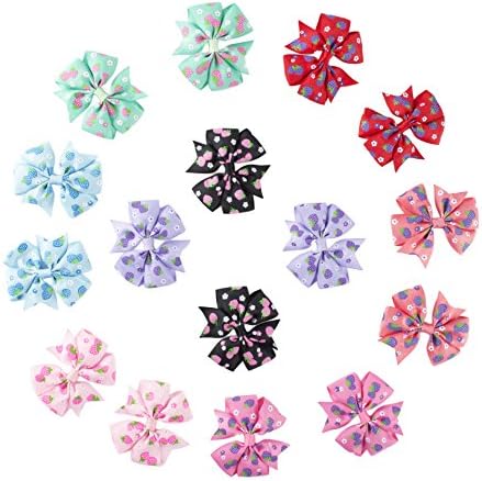 Yinson 16 Packs 3 Inch Baby Girls Ribbon Grosgrain Mini Flower Printed Boutique Hair Bows Clips Sets for Infant Toddler Kids TH06