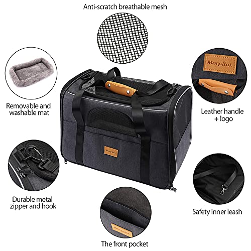 Morpilot Pet Carrier Bag, Portable Cat Carrier Bag Top Opening, Removable Mat and Breathable Mesh, Foldable Cat Carrier Transport Bag for Dogs and Cats, with Shoulder Strap and Pet Bowl Grey