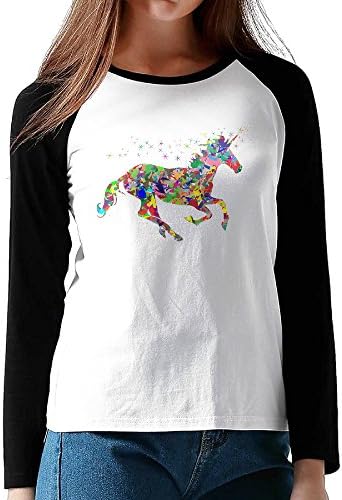 XJBD Women's Modern-Art-Magical-Unicorn Long Sleeve Raglan T Shirts Size S