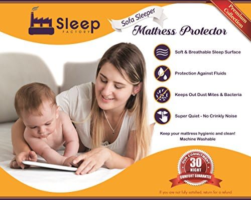 Sleep Factory - Mattress & Sofa Bed Sleeper Protector | Total Safety from Spillage, Hypoallergenic, Waterproof, Premium 100% Jersey Cotton Top, Full Size (54x80), 6” Depth, White