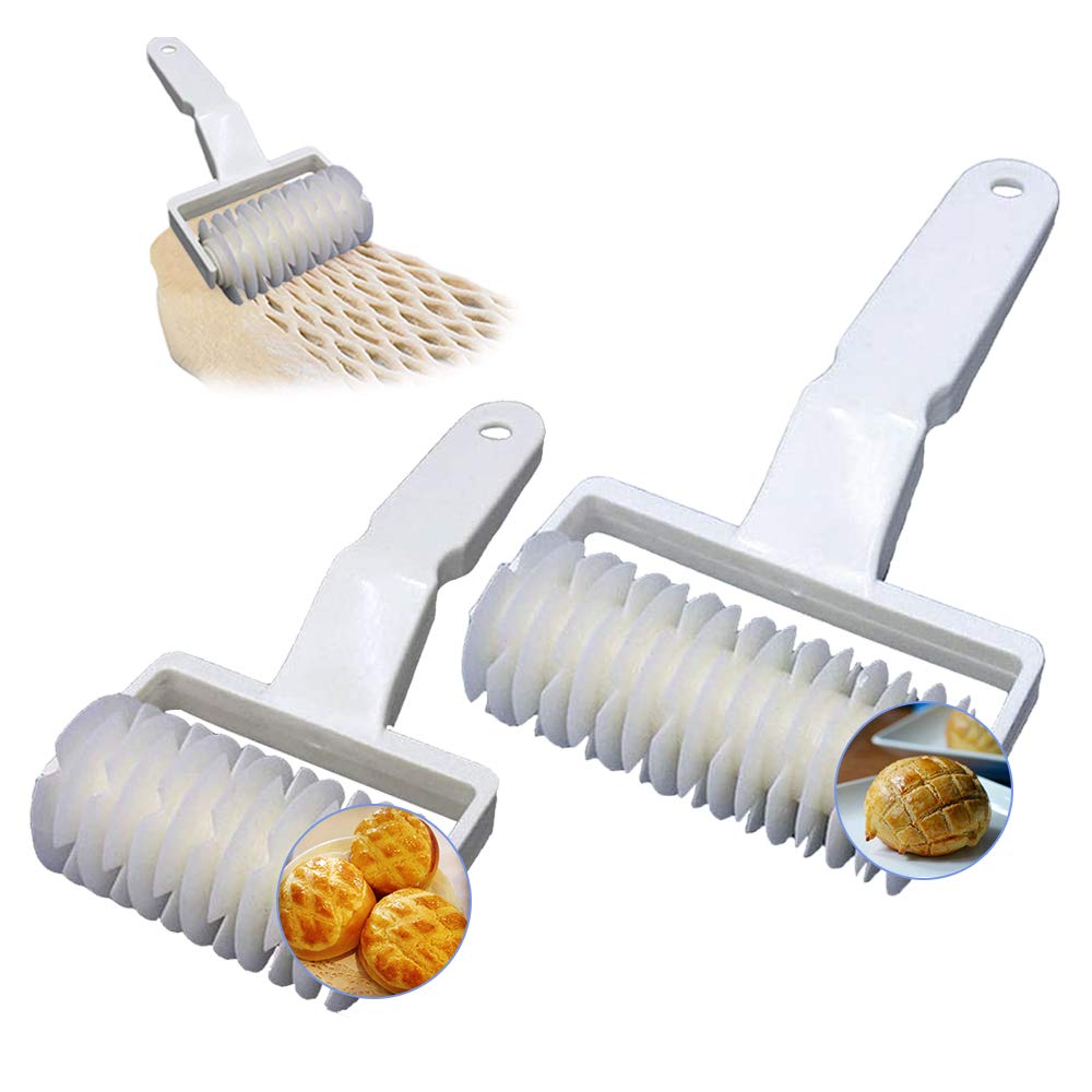 XCOZU Lattice Pastry Cutter Set - White Plastic Dough Cutter for Pizza, Pie, Fondant and Cookie Decorations (2 Sizes)