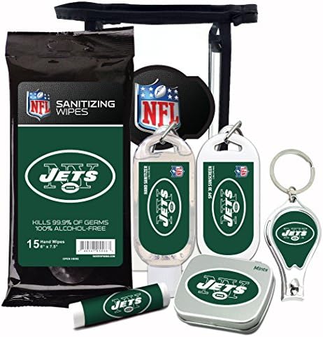 New York Jets Gifts 6-Piece Fan Kit with Decorative Mint Tin, Nail Clippers, Hand Sanitizer, SPF 15 Lip Balm, SPF 30 Sunscreen, Sanitizer Wipes. NFL Football Gifts for Men and Women