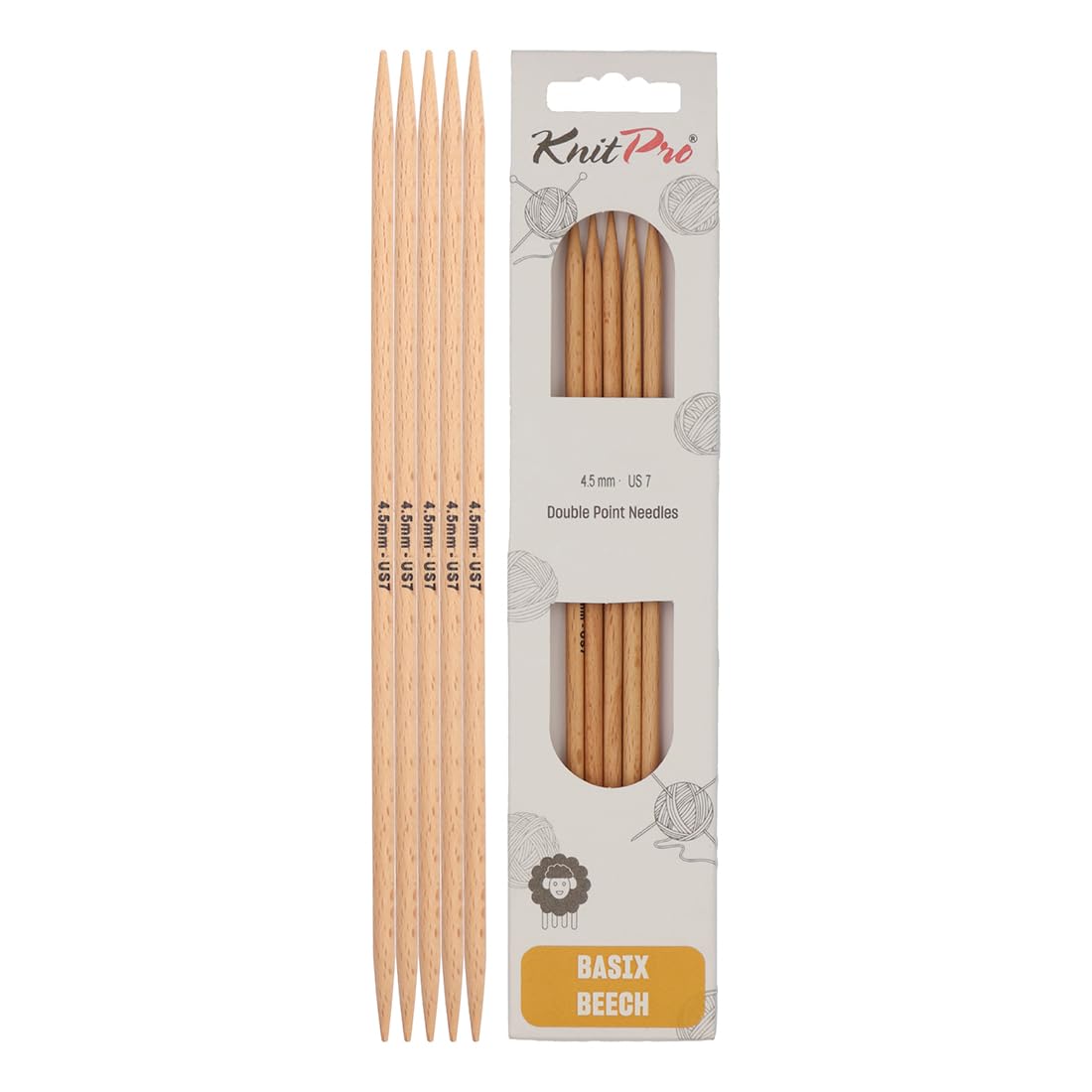 KnitPro Basix Beech Double Pointed Needles 8" (20cm) | 4.50mm — image 1
