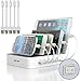 Multi Device Charging Station MSTJRY USB Charging Dock with Switch Cell Phone 5 Port Charging Station for Apple iPhone Ipad etc(White, 3 Lightning & 2 Micro USB Cables Included)