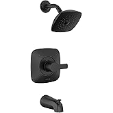 Delta Faucet Modern 14 Series Matte Black Shower Faucet, Tub and Shower Trim Kit with Single-Spray Touch-Clean Black Shower Head, Matte Black T144339-BL-PP (Valve Not Included)