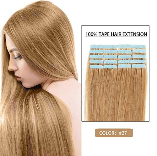 Futuretrend 20 Pcs 16" 18" 20" 22" 24" Inches Remy Pu Tape Skin Weft 100% Human Hair Extensions 19 Colors of #27