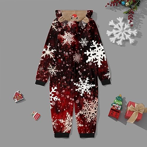 Kingspinner Christmas Family Pajamas Matching Sets Deer Santa Onesie Hooded Jumpsuits Holiday Pajama Set Cozy Xmas Sleepwear