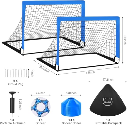MIAOKE 1/2 Pcs Portable Soccer Goal of 4X3 FT for Backyard, Portable Football Goal Training Equipment with Football Cones, Carry Bag, Practice Net for All Ages Games, Sports