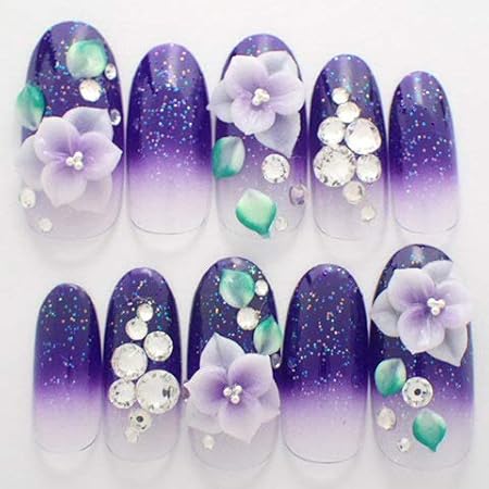 Amazon Dinaネイル パープルラメグラデ３ｄフラワー ショートオーバルll 番 ネイルチップ ノーブランド品 ネイルチップ 通販