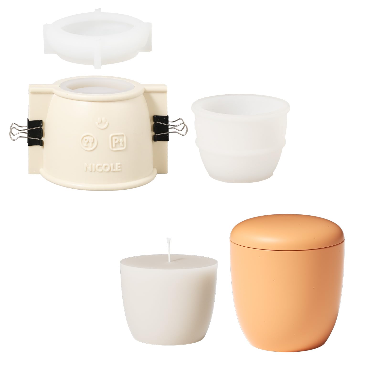 BOOWAN NICOLE Modern Pebble Candle Vessels Silicone Mold with 7oz Candle Refill Mold, Candle Jar Mould for Jesmonite Concrete Cement (SH1049+LZ0665)