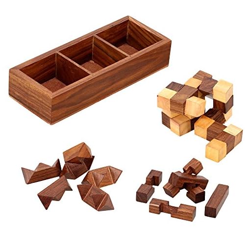 Artncraft 3-in-One Wooden Puzzle Games Set - 3D Puzzles for Teens and Adults - Includes Wood Interlocking Blocks, Diagonal Burr, and Snake Cube in Storage Box - Image 5