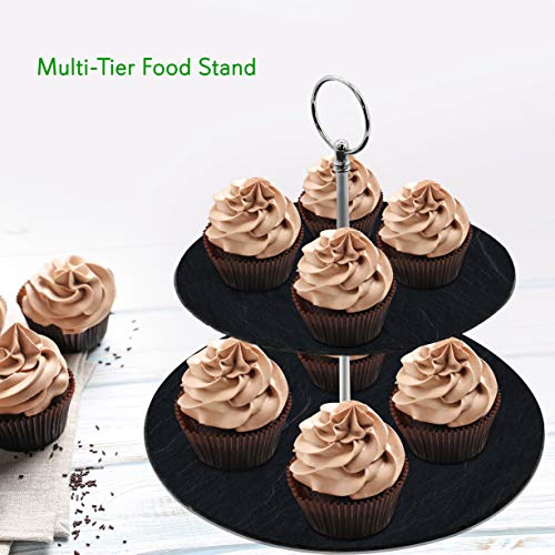 image for Two Tier Slate Cake Stand - Round Multi Tiered Tray Serving Plate, Cup