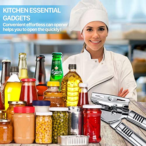 Can Opener Manual, Kitchen Stainless Steel Heavy Duty Can Opener Durable Food Safe Cut Smooth Edge Tool 3-in -1 Tin Beer Jar Bottle Opener Hand Grip for Seniors with Arthritis Hands Friendly - Thumbnail 6