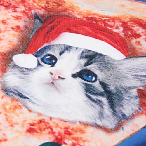 chicolife Cute stilvolle hässlich Weihnachten Katze Kitten auf Pizza Design Urlaub Xmas Pullover Sweatshirt Top für Damen Herren