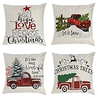 MQUPIN Set of 4 Christmas Pillow Case Throw Pillow Cover Bench Couch Car Seat Bed Pillowcase Holiday Merry Decoration Printing Decorative Home Decor 18x18 Inches (Beige)