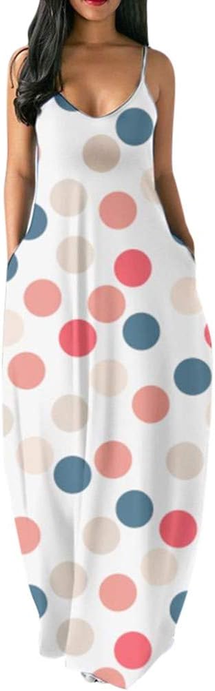Handyulong Womens Dresses Casual Summer Sundress Sleeveless V-Neck Gradient Color Loose Maxi Long Dress Tunic Tank Dress