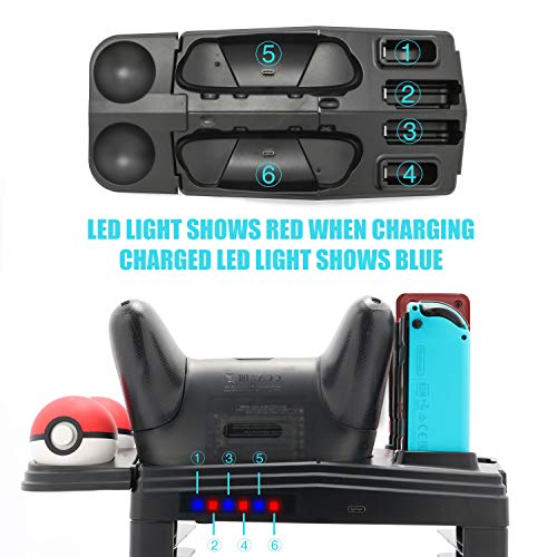 Controller Charger for Nintendo Switch, Charging Dock for Nintendo Switch 2 Joy-Cons, 2 Online NES controllers, 2 Pro Controllers and 2 Poke Ball Plus, Storage Stand for Nintendo Switch Games and Dock - Thumbnail 3