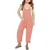 CharmWM Girls Casual Jumpsuits Spaghetti Strap Sleeveless Loose Romper Long Pants with Pockets Kids Clothes