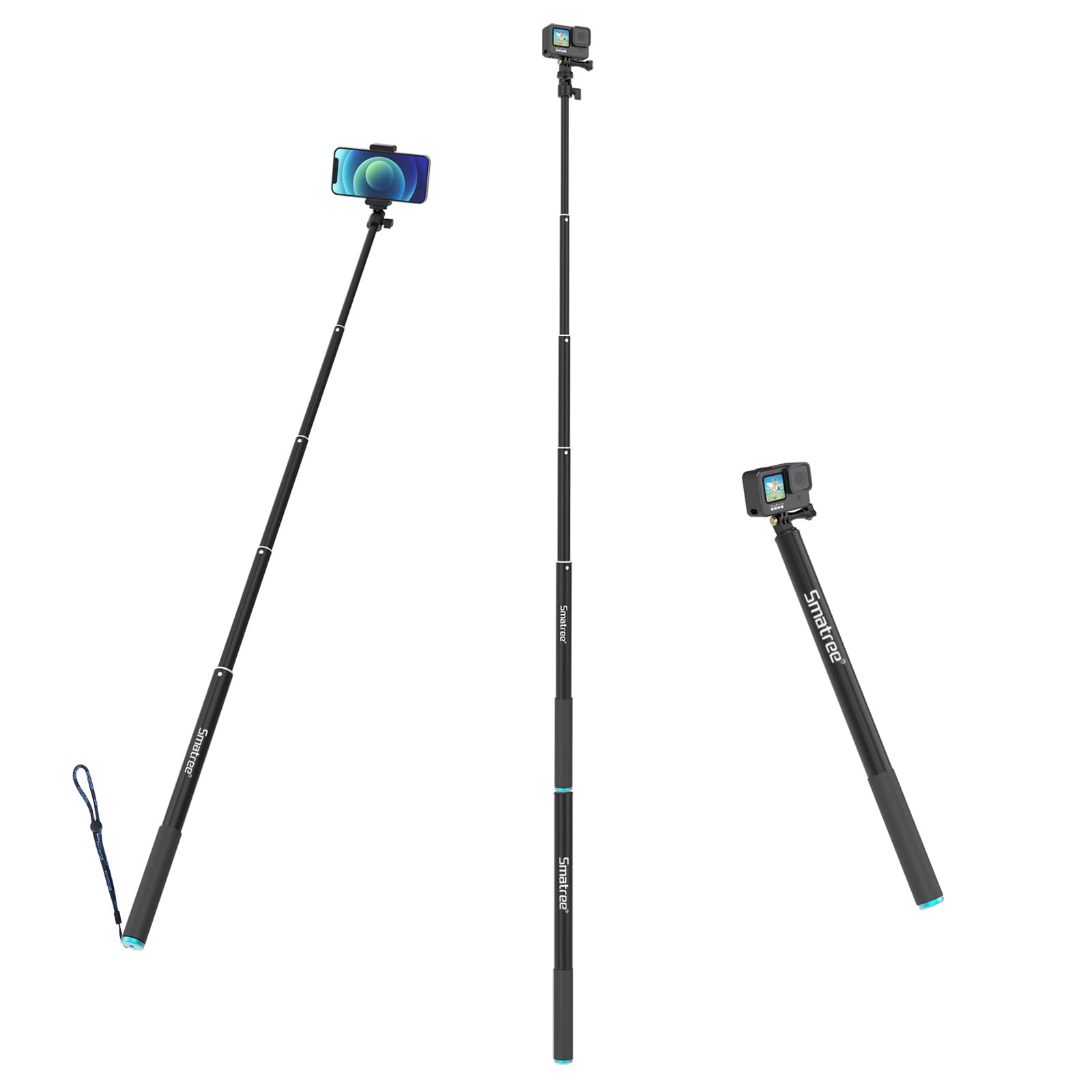Smatree 86.9inch 220cm SmaPole Extendable Selfie Stick, telescopic pole for GoPro Fusion, GoPro Hero 13/12/11/10/9/8/7/6/5/4/3/2/1/Session and DJI Osmo Action 3 Insta 360 Extended version 16.9"-86.9"