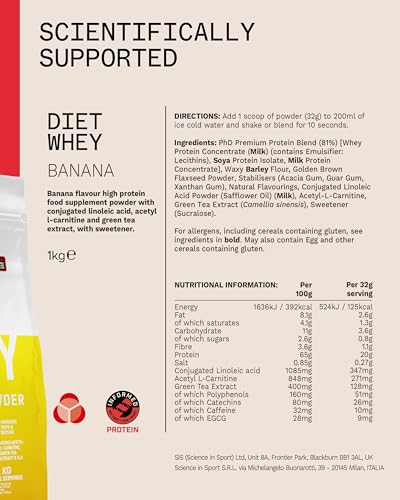 PhD Nutrition Diet Whey Lean Protein | Whey Protein Powder Banana Flavour 1 kg [ Packaging May Vary ]