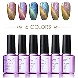 Beau Gel Soak off UV LED Gel Nail Polish, 6 Colors 3D Cat Eye Chameleon Color Changing Gel Polish Manicure Nail Salon Set plus Free Nail Magnet Stick #06