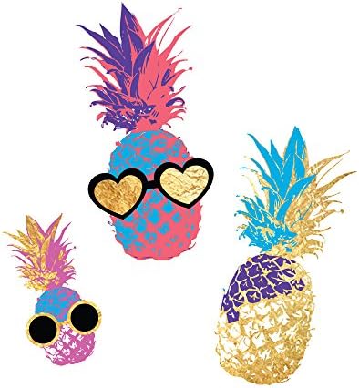 Paradise Pineapples set of 25 assorted waterproof metallic tropical temporary jewelry foil Flash Tattoos - tropical tattoo, temporary tattoo, beach tattoo, pineapple, party favor, party supplies, luau