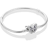 Pandach 925 Sterling Silver Charms Bracelets for women Butterfly Heart Moon and Star 5A Cubic Zirconia Snake Chain Bracelet Gifts for women