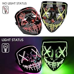 Halloween Mask LED Light up Mask (2 Pack) Scary