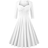 MUXXN Women's Vintage 50s 3/4 Sleeve Midi Sweetheart Neckline Wedding Guest Party Swing Dresses