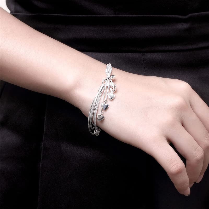 Dofihy S925 Sterling Silver Charm Bracelets for Women Bracelets for Women Lady\'s Pendent Charm Wrist Chain Bracelet Bangle