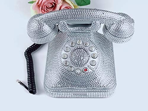 New 3rd-Generation blingustyle Unique Diamante Crystals Bling Bling Vintage Retro Real Telephone Square Silver for Home and Office (UK Sign)