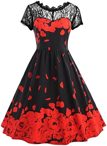 Hunzed Women Dress, Fashion { Flowers Printing Dress } Casual { Lace Party Dress } Lady { Vintage Dress }