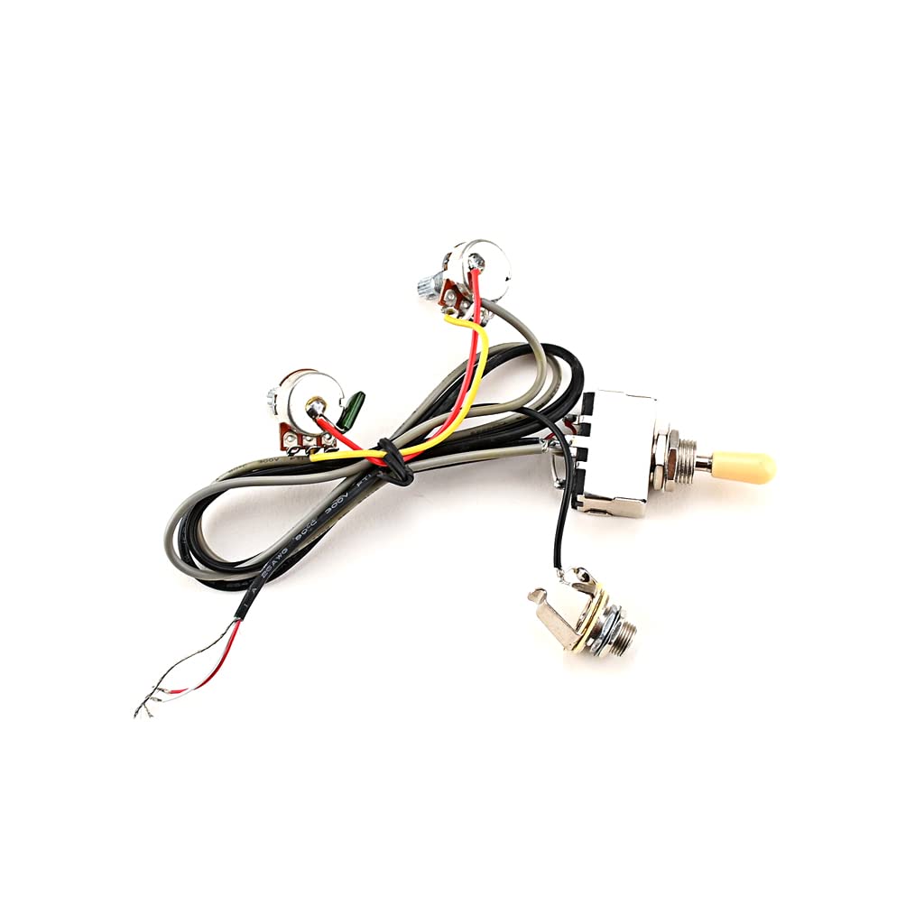 Alnicov Guitar Wiring Harness Set Prewired 3 Way Toggle Switch 1T1V 500K Pots Wiring Harness Kit with 6.35 Output For LP Electric Guitar