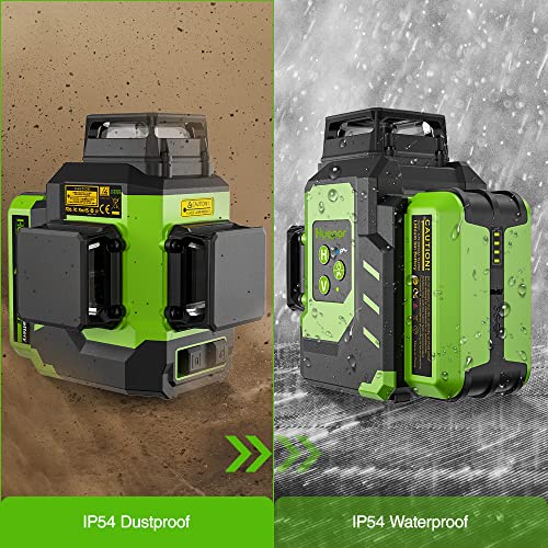 Laser Level 360 Self-Levelling, Huepar 3x360 Laser Level 12 Lines Green 3D Cross Lines Outdoor Rechargeable ACEV Pulse Mode, 2 Li-ion Batteries, Magnetic Stand, Rigid Transport