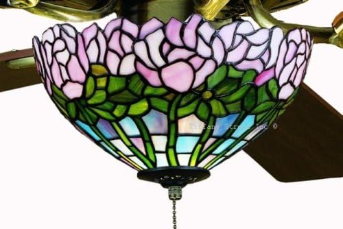 Cabbage Rose Tiffany Stained Glass Ceiling Fan 52 Inches Width