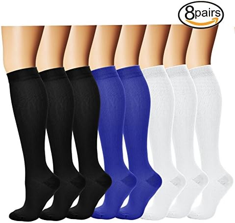 Compression Socks,(8 pairs) Compression Sock for Women &amp; Men - Best For Running, Athletic Sports, Crossfit, Flight Travel - Suits Nurses, Maternity Pregnancy, Shin Splints.(Assort 3-S)