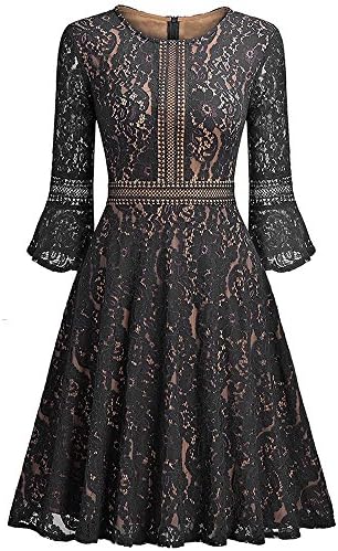 Ankosen Women's 1950's Rockabilly Swing Prom Party Cocktail Dress Pleated Lace Slim Dress Black S