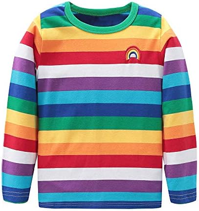 HowJoJo Boys Cotton Long Sleeve T-Shirts Rainbow Striped Shirts