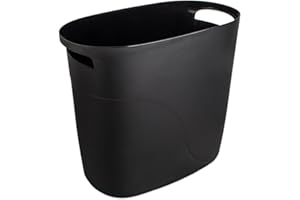 JiatuA Plastic Small Trash Can Slim Waste Basket with Handles 3.2 Gallon Narrow Garbage Container Bin for Bathroom, Bedroom, Kitchen, Home Office Under Desk, Dorm, Laundry Room, Kids Roomm, Black
