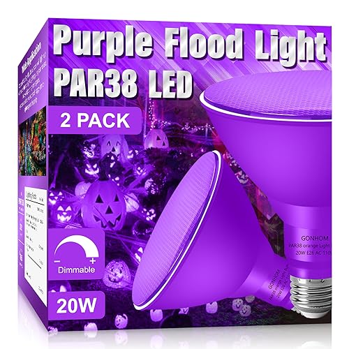 Gonhom PAR38 LED Flood Light Bulb, 2 Pack Purple
