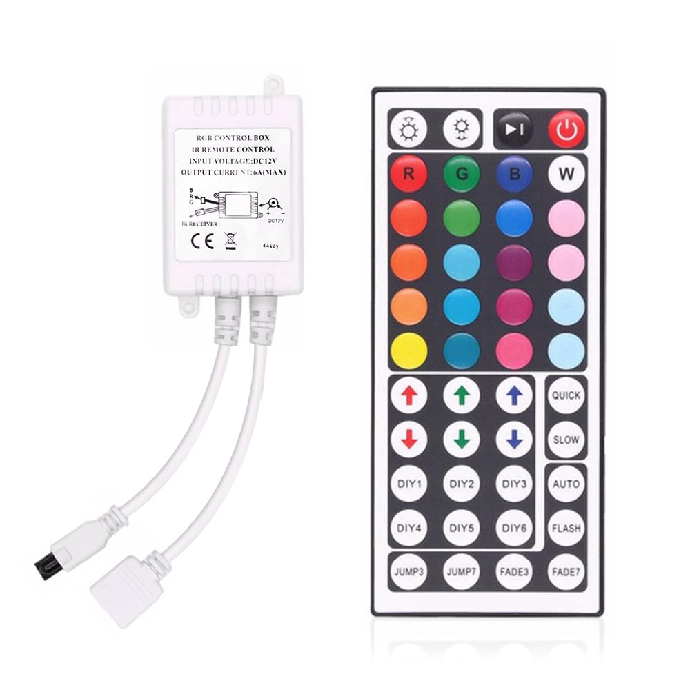 Meruido LED Lights Remote Control, 44 Key Wireless IR Remote Controller with 1 Ports RGB LED Connector for SMD3528 5050 LED Strip Lights (44key 1 Ports hezi 02)