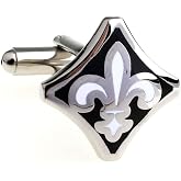 MRCUFF Fleur De Lis Black White Pair Cufflinks in a Presentation Gift Box &amp; Polishing Cloth