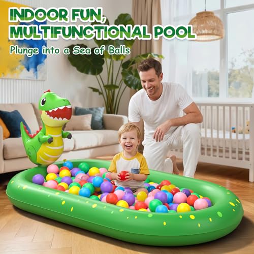 Inflatable Paddling Pool for Kids, Splash Pad for Kids, 3 in 1 Dinosaur Pattern Kids Pool Inflatables, Thickened Material with Water Pipe, Backyard Summer Water Toys for Boys and Girls Age 1+