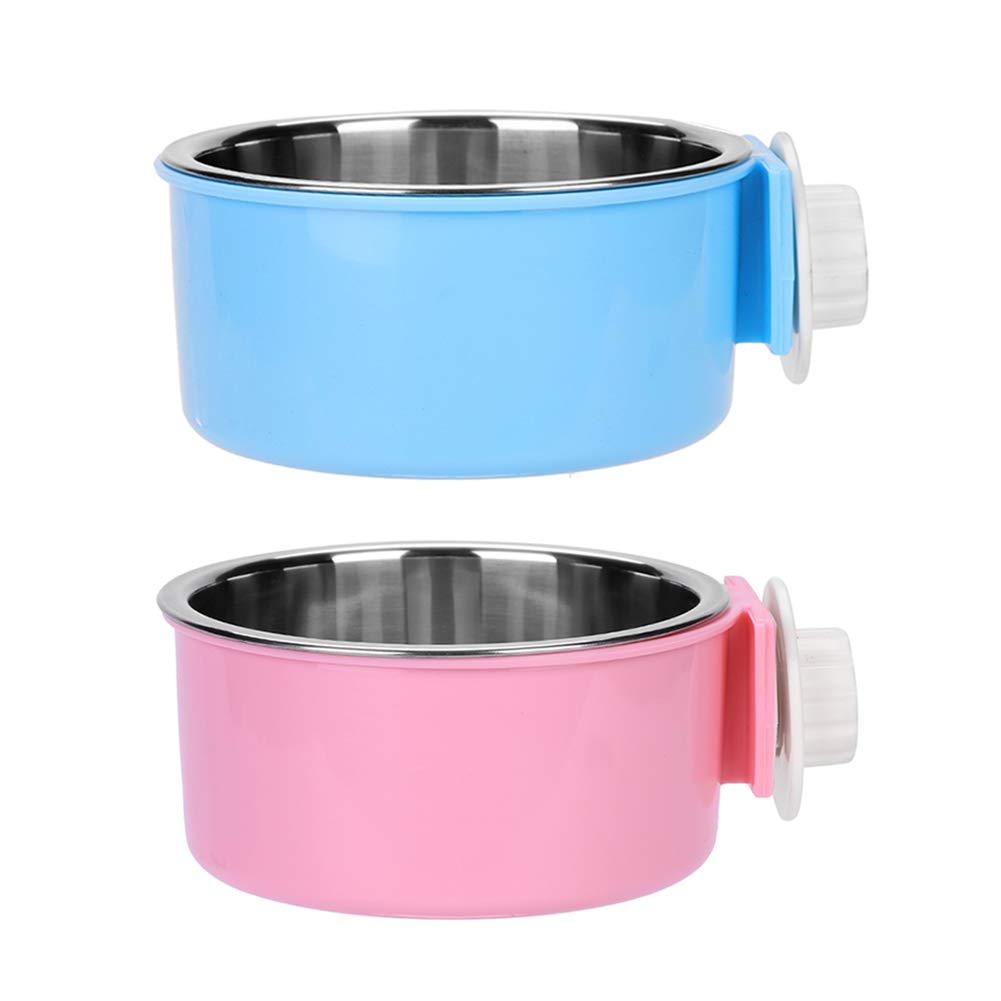 Dog Cage Crate Water Bowls Dog Food Bowl Cat Feeding Bowl 2-in-1 Pet Hanging Bowl Removable Stainless Steel Dog Bowl with Plastic Puppy Feeder Food Water Bowl for Dog Cat Bird Rabbit Hamster Ferret