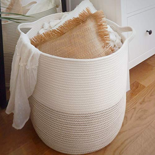 Extra Large Woven Storage Baskets 18″ x 16″ Decorative Blanket Basket, Use For Sofa Throws