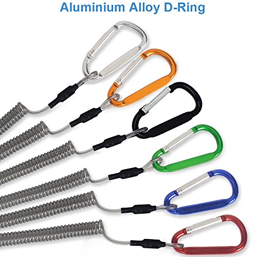 Lix&Rix Coiled Lanyard Safety Rope Steel Wire Inside Retractable Tether with Carabiner 45 Inches Max Stretch for Fishing Boating Hiking Camping Hunting Tools, Pack of 6, Color - Thumbnail 5