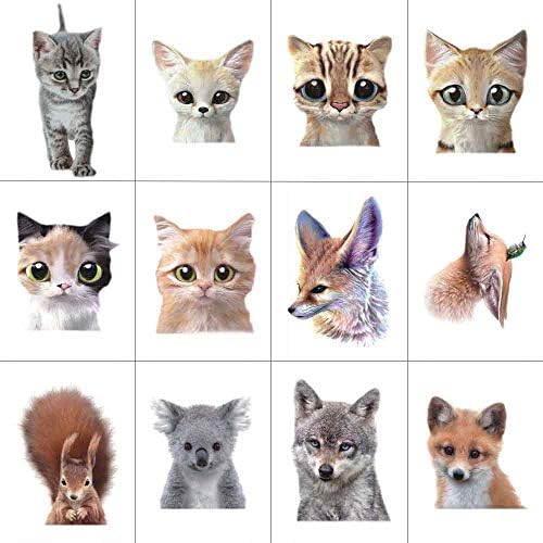 WYUEN 12 PCS Cartoon Small Animals Temporary Tattoo Sticker for Women Fashion Body Art Children Kids Waterproof Hand Fake Tatoo 9.8X6cm (FW12-37)