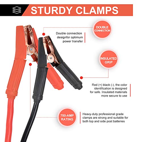 BUNKER INDUST 1-Gauge 25 Ft Battery Jumper Cables Heavy Duty 800A Emergency Booster Cables Kit with Carry Bag for Cars Trucks Suvs Booster Jump Start - Allow you to Boost Battery from behind a Vehicle