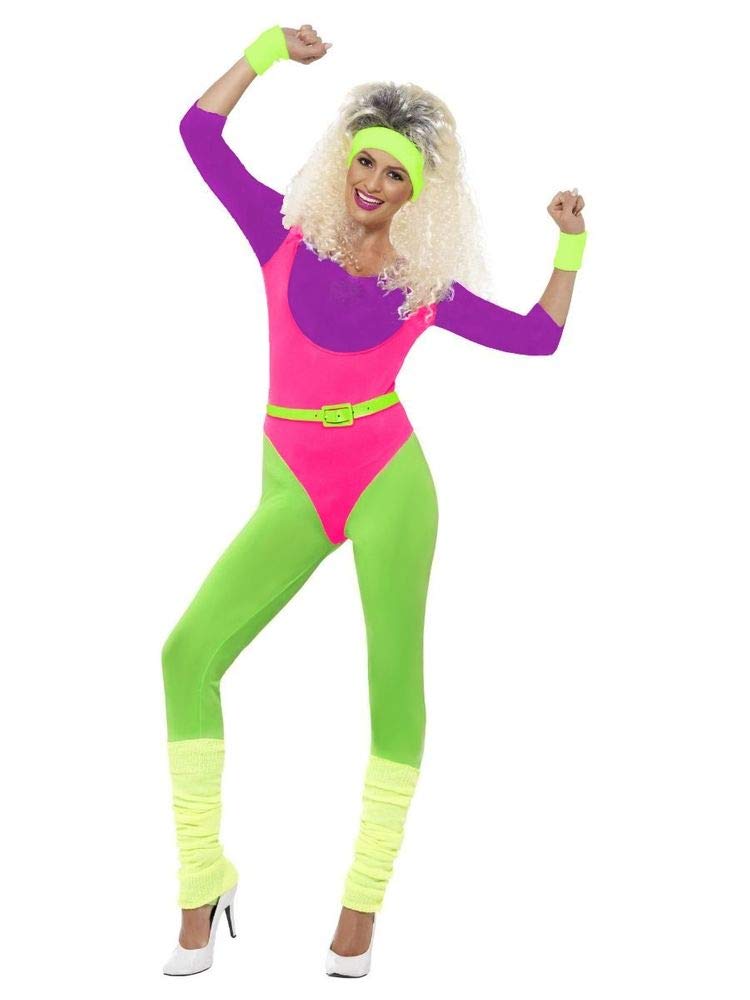 80s Neon Gymnastics Jumpsuit, Women's Aerobic Suit, Costume, Trash, Bad Taste Sport, Work Out, Size: M